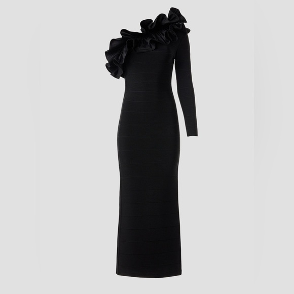 Herve Leger Asymmetrical Ruffle Gown, L - Picture 4 of 12